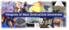 Collage of various WMD situations -- mushroom clouds, emergency personnel, HAZMAT tanker, gas masks, etc.